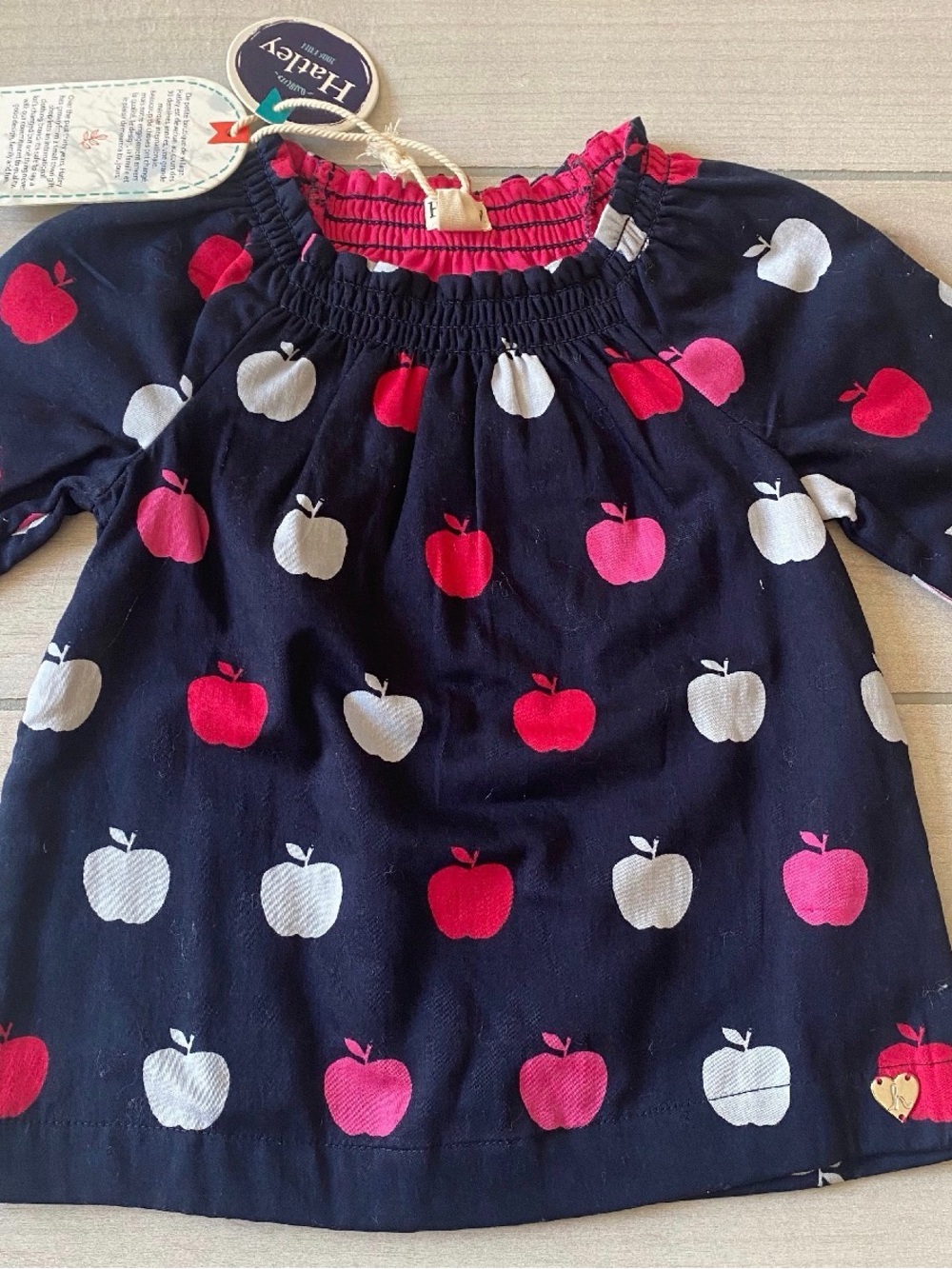 NWT Hatley Navy Dress with Red, Pink, and White Apple Print - Picture 2 of 3